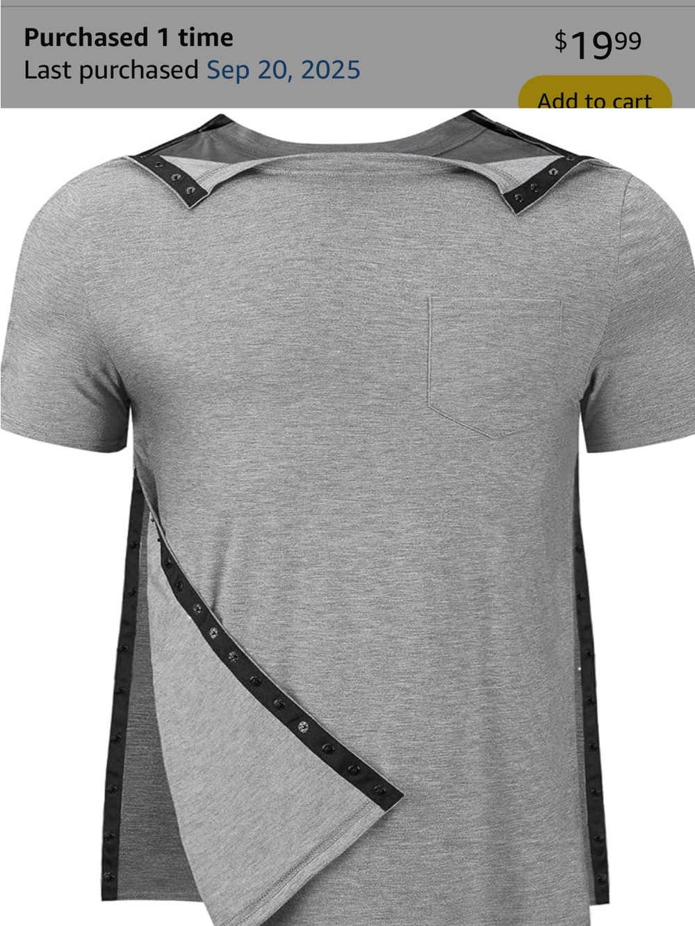 Set of 3 Men's XL Post Shoulder Surgery Tear Away Pocket T-Shirts - Picture 11 of 11